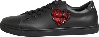 Dolce & Gabbana Zwarte Leren Kristallen Hart Sneakers Schoenen