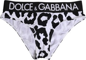 Dolce & Gabbana White Leopard Nylon High Waist Panty Womens Underwear