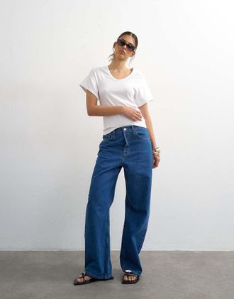 Topshop Column - Jeans a vita medio alta blu intenso