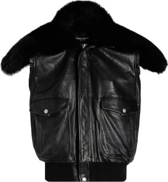 Dolce & Gabbana fur-collar leather gilet - Black