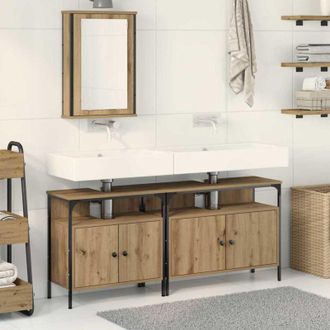 vidaXL Vidaxl - Conjunto De Muebles De Ba&ntilde;o De 3 Piezas En Roble Artesano Y Madera De Ingenier&iacute;a