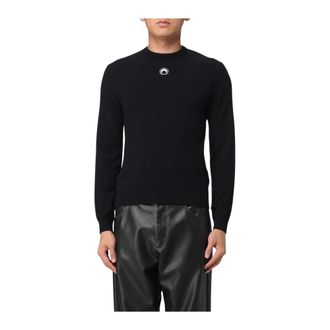 Marine Serre Round-neck Knitwear, male, Black, Size: S Crew Neck Knit Sweater