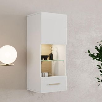 Dmora Mueble Colgante Gonnes, 2 Estantes, Una Puerta, Detalle De Vidrio En Puerta Y Estante, 39x96h Cm Blanco Mate