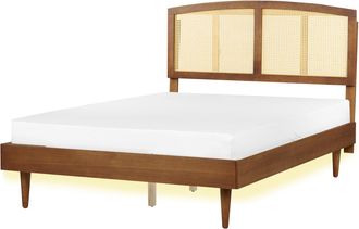 Beliani Cama Led De Listones De Madera Clara De Caucho Con Cabecero Estilo R&uacute;stico Minimalista 140 X 200 Cm Varzy