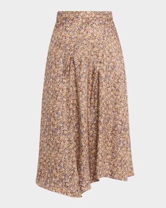 Isabel Marant Cacia Floral Silk Jacquard Asymmetric Midi Skirt