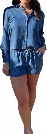 bobi Cropped Button Front Top In Blue