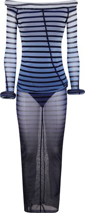 Jean Paul Gaultier Mesh Boat Neck Long Dress With 3D Collar And Cuff B