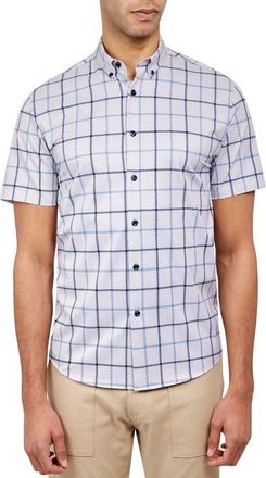 Brooklyn Brigade Slim Fit Gowanus Textured Grid 4-Way Stretch Performance Short Sleeve Shirt in Navy/blue at Nordstrom, Size Xx-Large