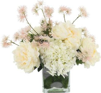 Creative Displays Inc. Hydrangea, Peony & Thistle Arrangement In Glass Vase