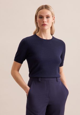 Seidensticker Strickpullover SEIDENSTICKER Schwarze Rose, Damen, Gr. XL, blau (navy), 90% Wolle, 10% Seide, regular fit, Rundhals, Pullover Strickpullover, 1/2 Rund