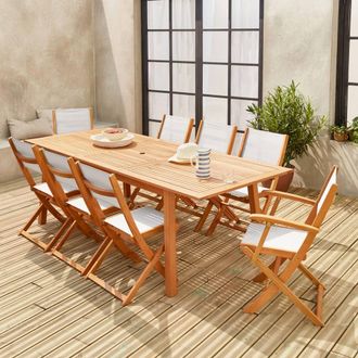 Sweeek 8-seater Extendable Wooden Garden Table Set With 8 Chairs in Light Brown