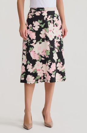Kasper Floral Print Everyday Knit Skirt in Black Multi at Nordstrom, Size X-Small