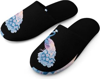 Generic Peacock Watercolor Mens House Slippers Slip Indoor Slipper On Shoes Warm Outdoor