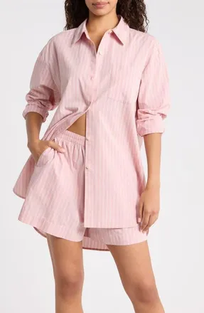 Nordstrom Oversize Stripe Cotton Short Pajamas in Pink Puff- White Valley Stripe at Nordstrom, Size X-Large