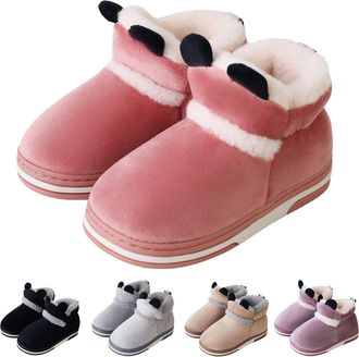 Generic Women Slip On Boots Winter Thickened Plush Shoes Casual Cute Ear Cotton Shoes Warm Fur Lined Ankle Boots Ladies Non Slip Lightweight Snow Boot for Col