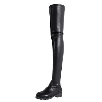 Generic Black,4.5 UK,Womens Leather PU Thigh High Boots Round Toe Side Zippe Fashion Comfy Chunky Low Heel Over The Knee Boot Fall Winter Dress Shoes