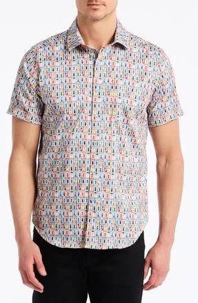 Robert Graham Livingston Stretch Short Sleeve Button-Up Shirt in White/Doors at Nordstrom Rack, Size Xx-Large