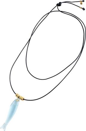 Madewell Fish Charm Leather Cord Necklace in Frosted Sky at Nordstrom