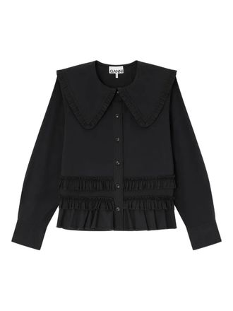 Ganni ruffled top - women - Fabric - 34 - Black