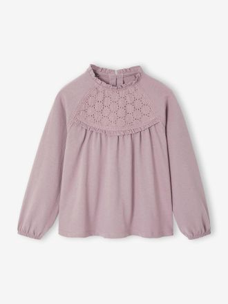 Vertbaudet M&auml;dchen Blusenshirt mit Lochstickerei malve