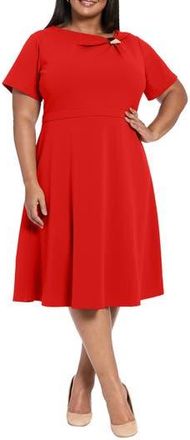 London Times Hardware Trim Scuba Fit & Flare Dress in Lava Orange at Nordstrom Rack, Size 14W