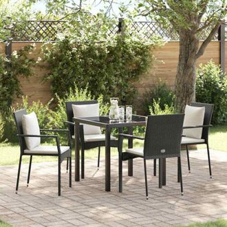 vidaXL Vidaxl - Conjunto De Comedor De Jard&iacute;n Con Coj&iacute;n 5 Pcs Negro Polirat&aacute;n
