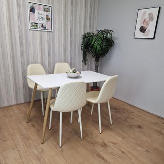 Kosy Koala Modern Rectangle White Dining Table Set With 4 Cream Chairs Dining Room Furniture