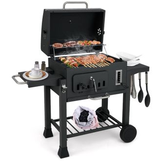 Costway Costway Barrel Charcoal Grill 61 cm Barbecue Grill w/2 Folding Side Tables in Black