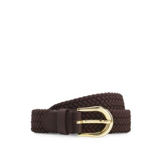 BOSS Woven belt with leather trims