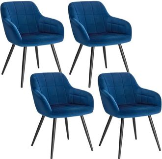 Woltu 4x Kitchen Dining Velvet chairs Bedroom chairs Living Room Backrest chairs Blue