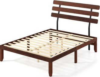 Costway King Size Bed Frame Solid Wood Platform Bed w/Retro Headboard-Walnut