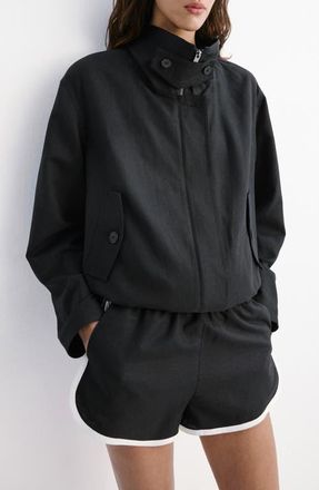 Mango Funnel Neck Bomber Jacket in Black at Nordstrom, Size Medium