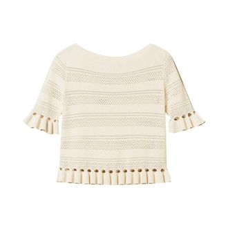Twinset Gerimpelde Trui - Dames - Ronde hals truien - Beige - M - Truien & Vesten