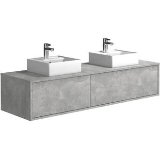 Vente-Unique Vente-unique - Mobile per bagno sospeso con lavabo doppio L150 cm Grigio calcestruzzo - isaure ii