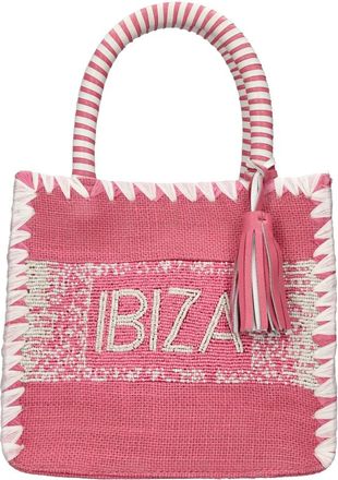 De Siena shoes Jute Beaded and Leather Bag - Dames - Handtassen - Roze - ONE Size - Jute - Tassen