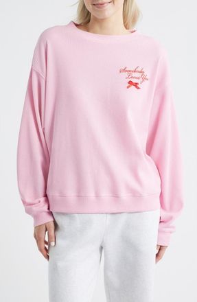 The Mayfair Group Somebody Loves You Waffle Knit Graphic Top in Pink at Nordstrom Rack, Size Large/x-Large