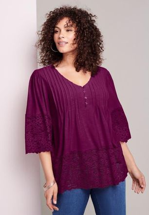 Roaman's Lace-Hem Pintuck Tunic in Dark Berry at Nordstrom, Size 12