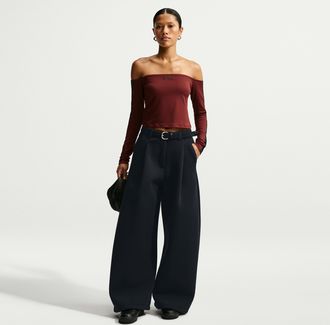 Nike Womens Article Fleece Oversized Mid-Rise Wide-Leg Pants in Black | IX7062-010
