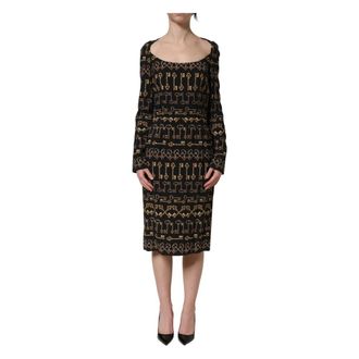 Dolce & Gabbana Midi Dresses, female, Black, Size: 2XS Long Sleeves Sheath Midi Dress
