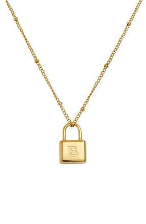 Savvy Cie Jewels Initial Lock Pendant Necklace in Gold - B at Nordstrom Rack