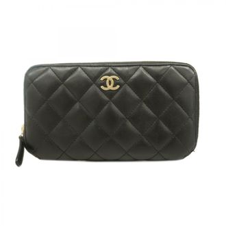 Chanel Black Leather Long Wallet (Bi-Fold) (Pre-Owned)