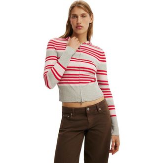Cotton On Womens Everfine Hooded Knit in Red Petal Grey Marle Stripe at Nordstrom, Size Xx-Small
