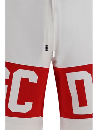 GCDS Mens Sweat Shorts Band Logo Optic White-Red Cotton Bermuda White/red