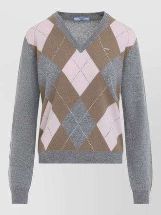 Prada argyle v neck wool sweater