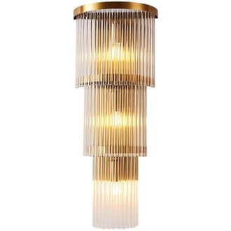 OEM Cascada - L&aacute;mpara De Pared De Cristal Dorado, 58 Cm De Altura, 3 Bombillas E14