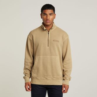 G-Star Washed Half Zip Relaxed Sweater - Beige - Heren