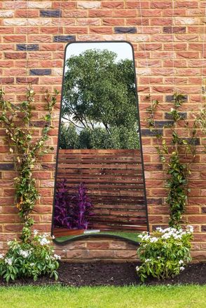 MirrorOutlet Black Metal Trapezoid Shape Framed Garden Wall Mirror (200CM X 95CM) | Size: 1 Pack