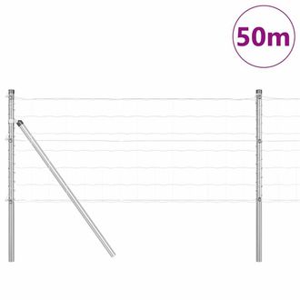 Berkfield Home Modern Euro Fence with 13 Posts 0.6x50 m Galvanised Steel in Silver