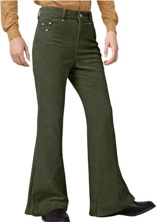 Generic Mens Casual Flared Pants Slim Fit Corduroy Ribbed Textured Bottoms with Pockets Cord Flares Vintage 60s 70s Cord Flares Trousers 1960s Dress Up Costum