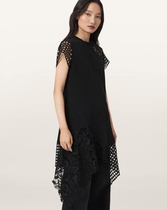 AllSaints Cotton Zala Crochet T-Shirt Dress, Size: XS